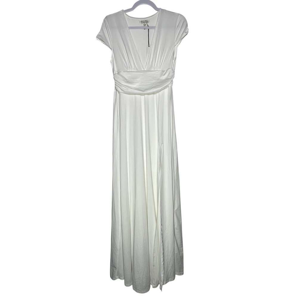 Dress Day White Maxi Dress Womens Large V Neck Empire Waist Flowy Boho Formal